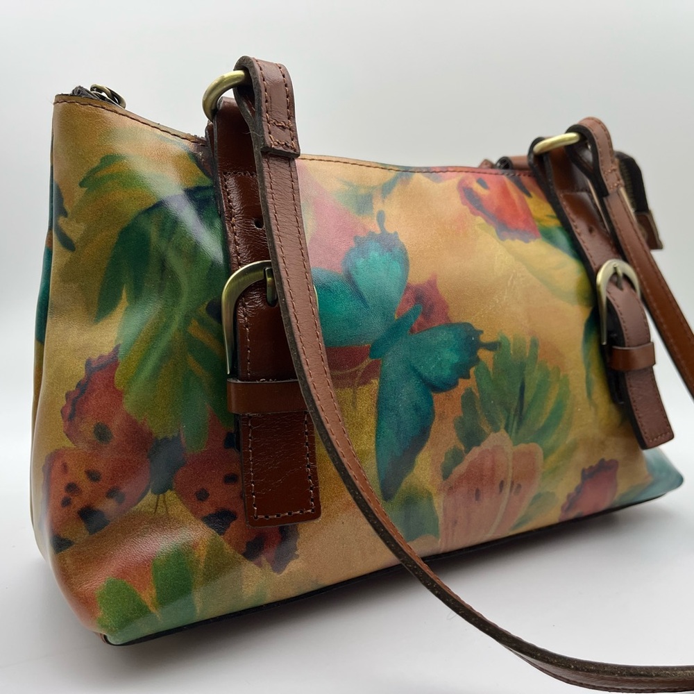 Patricia Nash Brown Shoulder Bag with Artistic Floral Design
